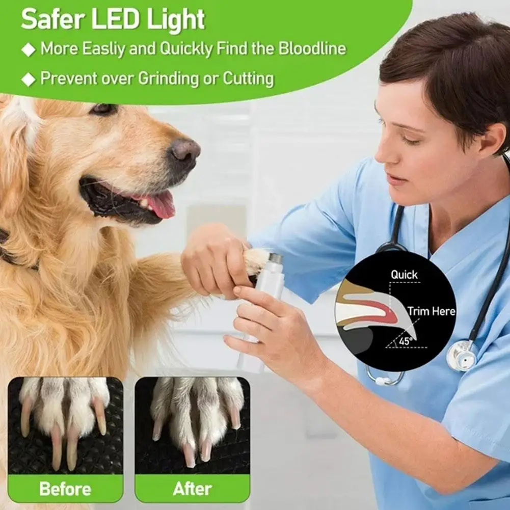 LED Pet Nail Trimmer Safe Grinding Head Electric Nail Clipper For Cats And Dogs USB Charging Low Vibration And Noise Pet Groomin