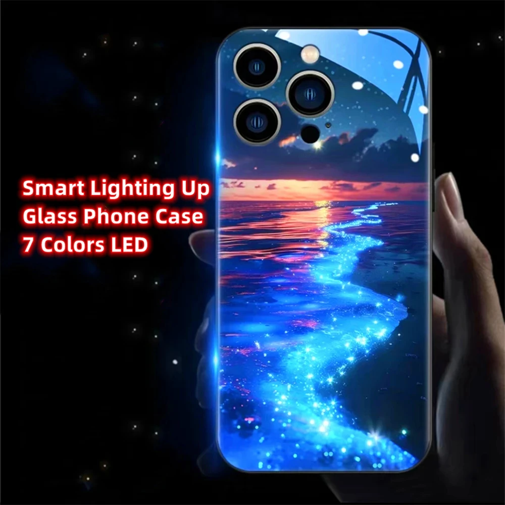 

Sunset Blue Tears Sound Control LED Flash Glow For OPPO Reno 3 4 5 6 7 8 9 10 11 Pro Plus Find X5 X6 Pro Calling Light Up Cover
