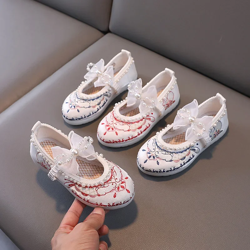 Girls Chinese Style Lace Flat Shoes