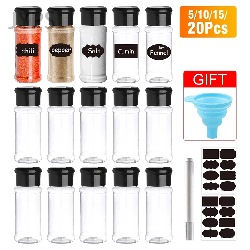 5/10/15/20PC Jars for spices Salt and Pepper Shaker Seasoning Jar spice organizer Plastic Barbecue Condiment Kitchen Gadget Tool