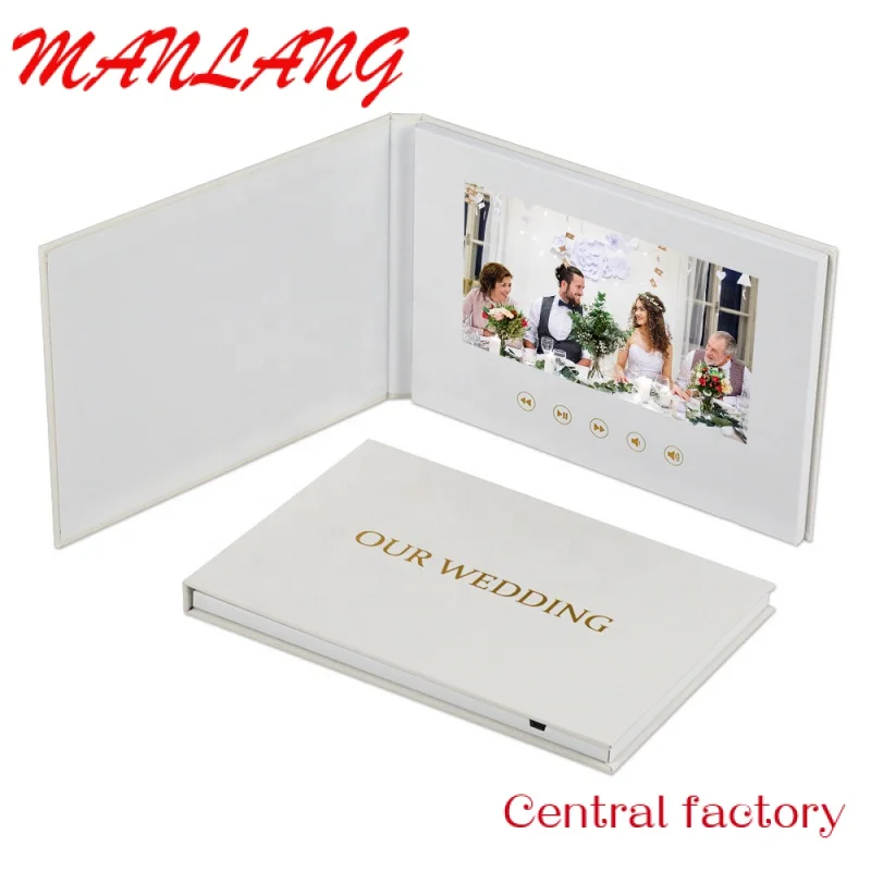 Custom  OUR WEDDING GOLD FOIL wedding video book with 7 inch IPS Display Linen Bound and Rechargeable Battery Video Album