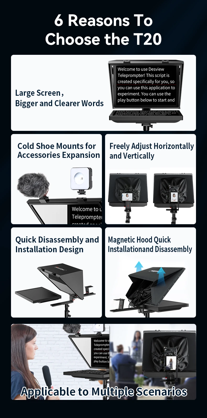 Desview T20 20-inch Professional Broadcast Teleprompter Applicable to Multiple S