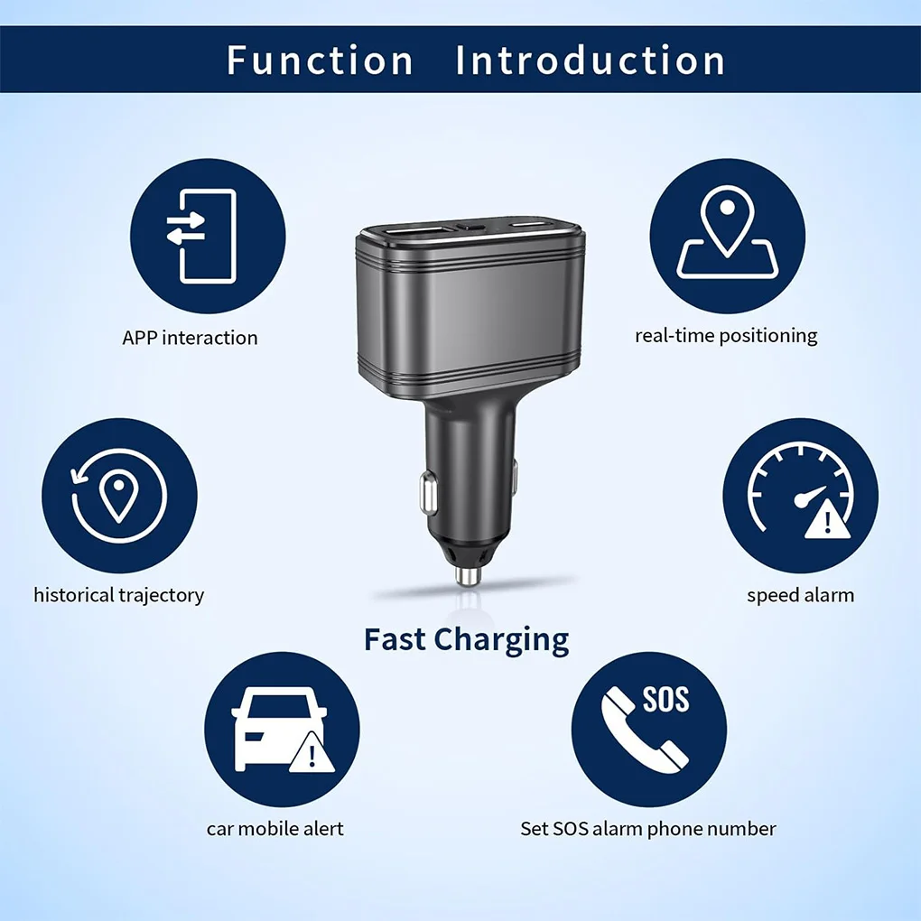 4G GPS Tracker Mini Dual USB Type-C Cigarette Lighter Vehicle GPS Tracking Wireless Car Charger SOS Fast Charging Voice Monitor