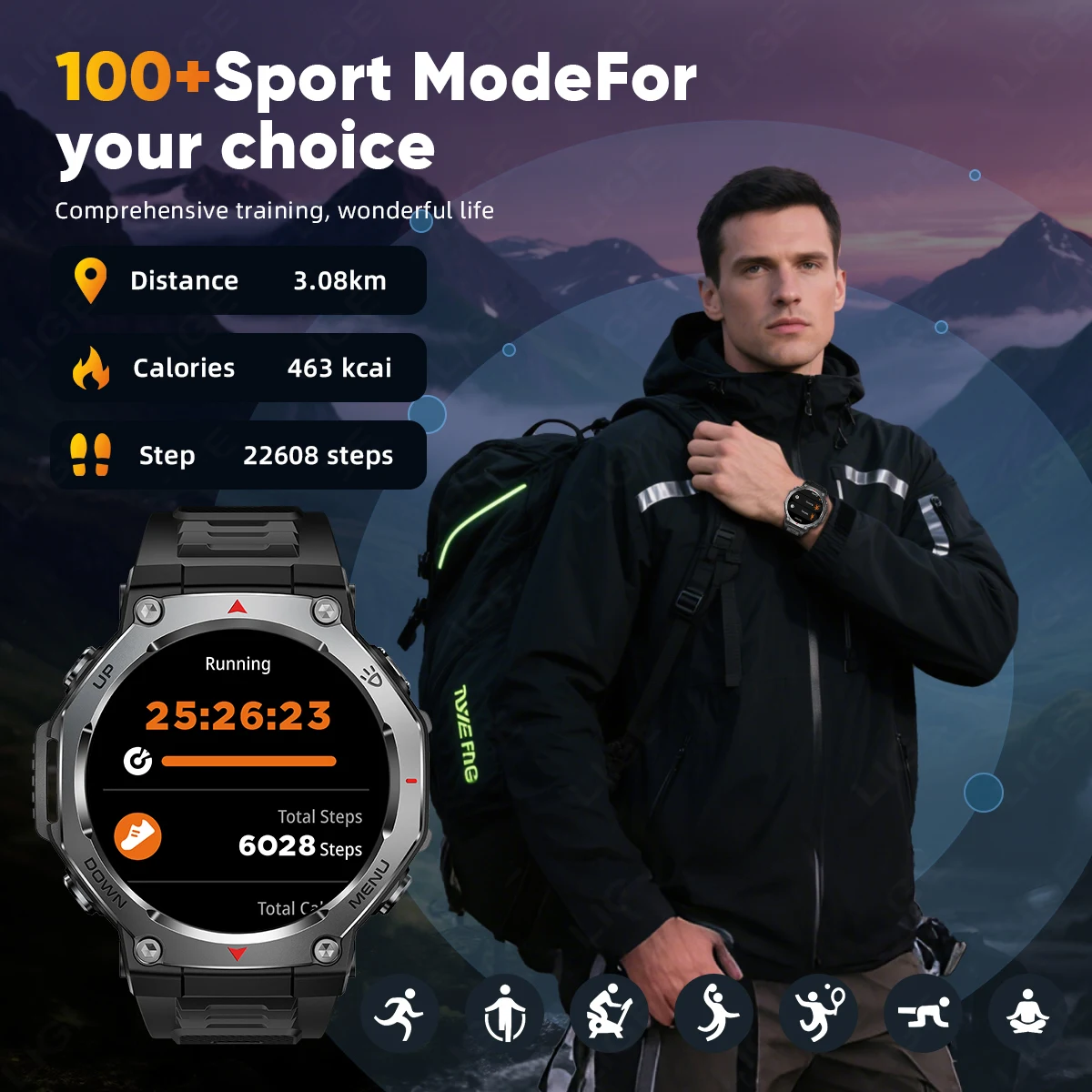 LIGE Smart Watch Men's 1.43 inch Ultra HD Screen Amoled 466*466 Pixels 5ATM Waterproof Smartwatch Men Sports Fitness Tracker New