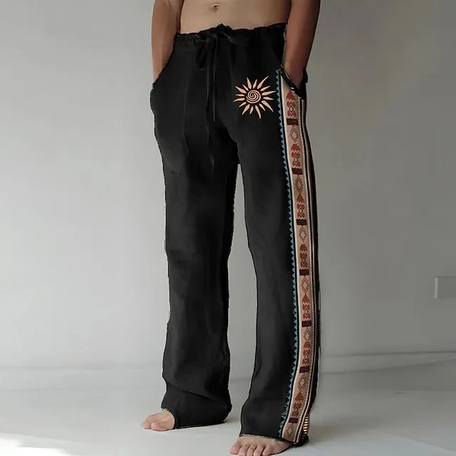 

2024 Cross-border independent station new spring casual drawstring waist retro 3D digital printing men's beach straight trousers