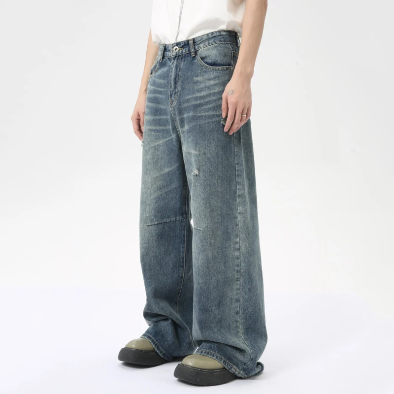 IEFB American Style Men's Denim Pants Washing Fashion Loose Men's Straight Trousers Casual Wide Leg Jeans New Summer 2024 9C6303 5