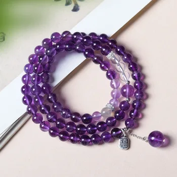 Natural Amethyst Three-ring Bracelet with White Crystal Gray Moonlight 1