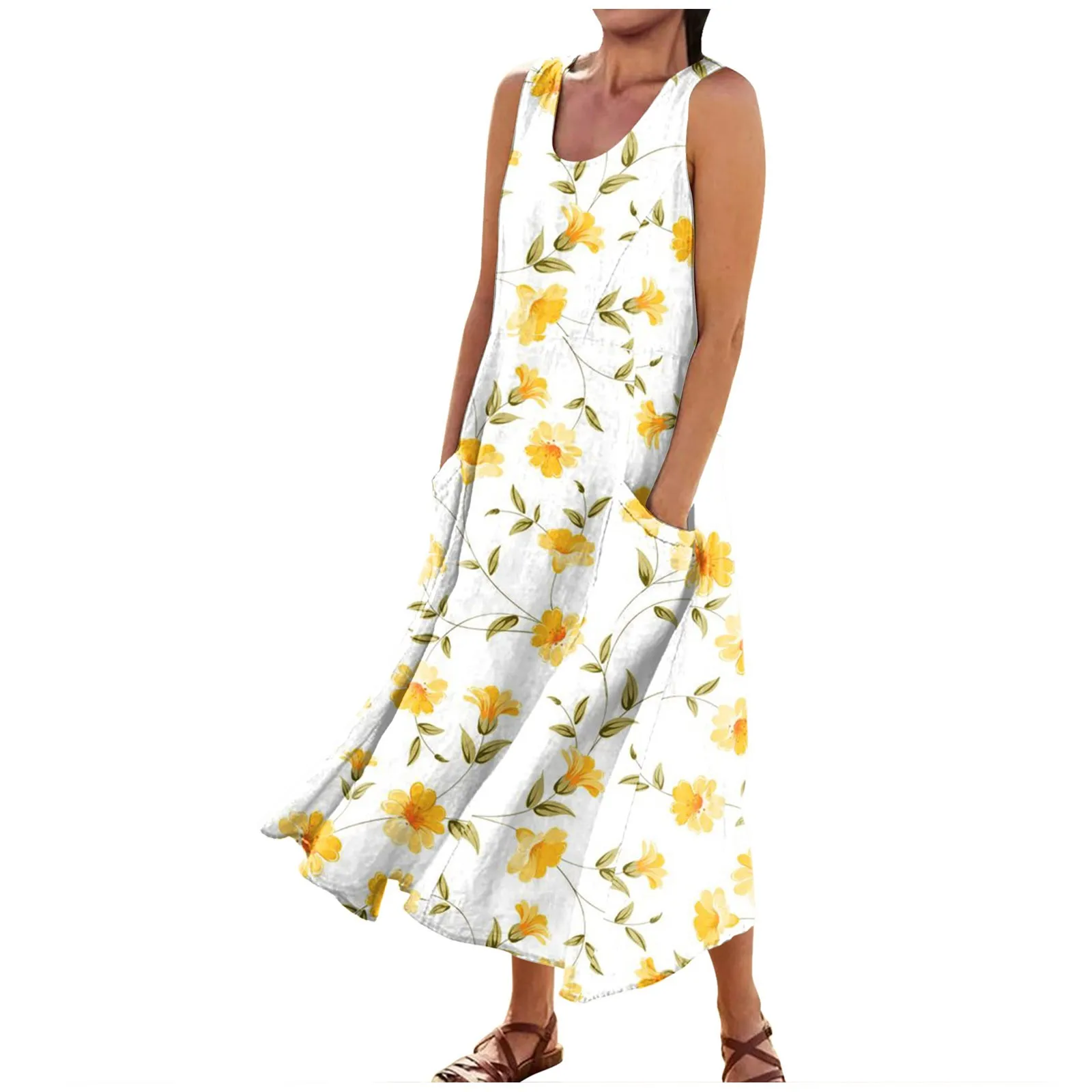 

Women'S Summer Casual Dress Fashion Printed Sleeveless Round Neck Pocket Dresses Beach Dress 신상원피스 2024 Sukienki Damskie