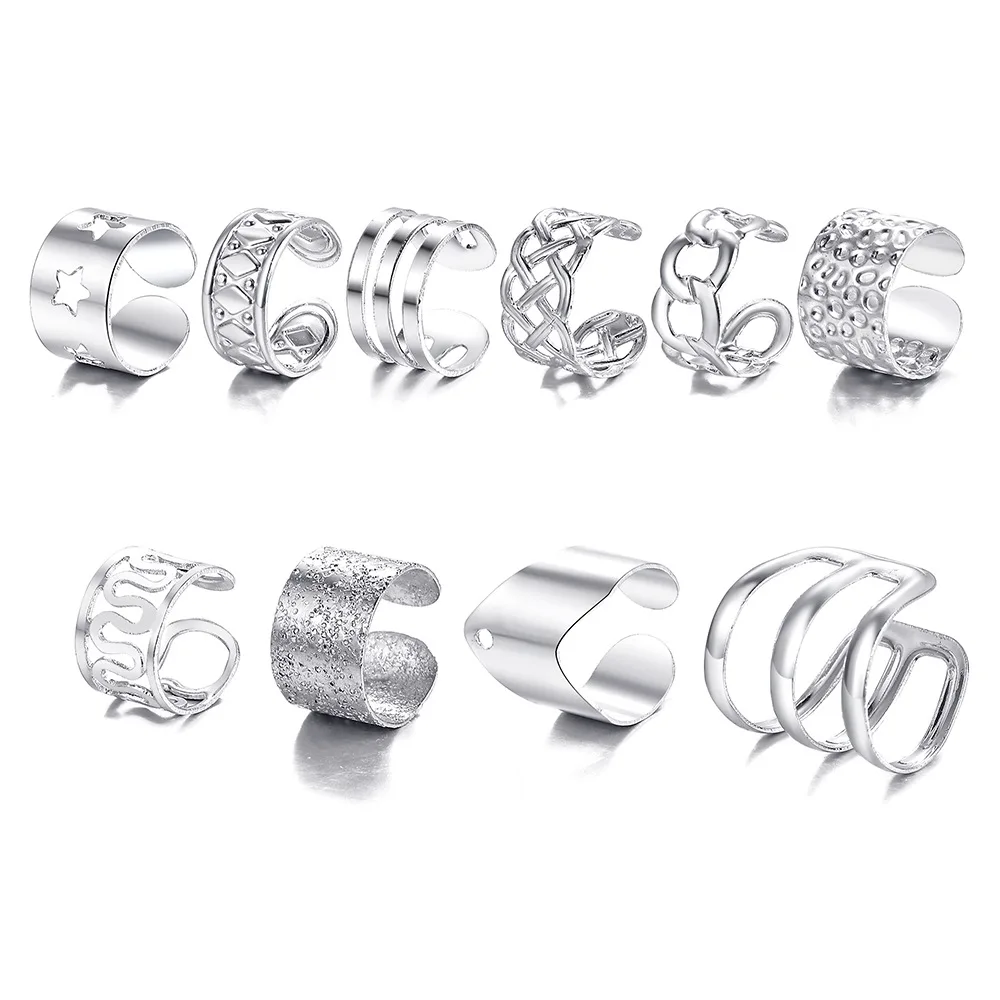 Ear Clip Earrings 10pc Stainless Steel Clip On Fake Cartilage Non Piercing Set For Women