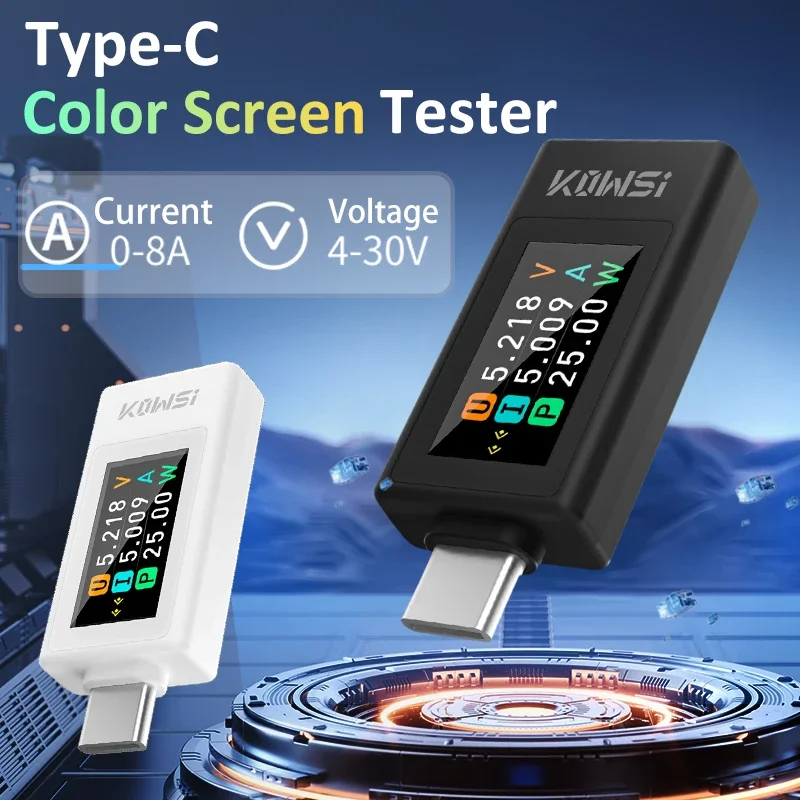 KWS-1902L 새로운 Type-C 전류 전압 모니터 4-30V 0-8A 컬러 디스플레이 Type-C 테스터 앰프 볼트 전류계 감지기 전원 끄기 저장
