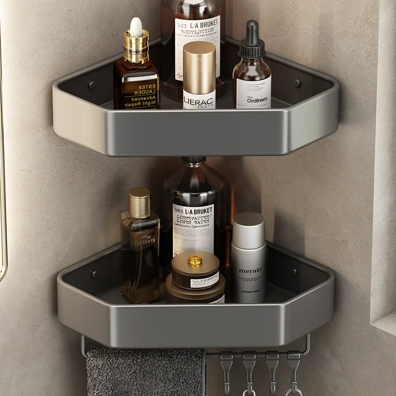 Bathroom Shelf Corner Space Aluminum Bathroom Triangle Basket Shower Room Storage Rack Wall Mounted Black/Matte/Grey
