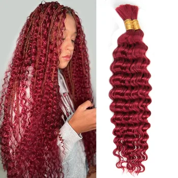 Deep Wave Bulk Human Hair for Braiding No Weft Burgundy Braiding Hair For Boho Braids Brazilian Virgin Human Hair Extensions 1