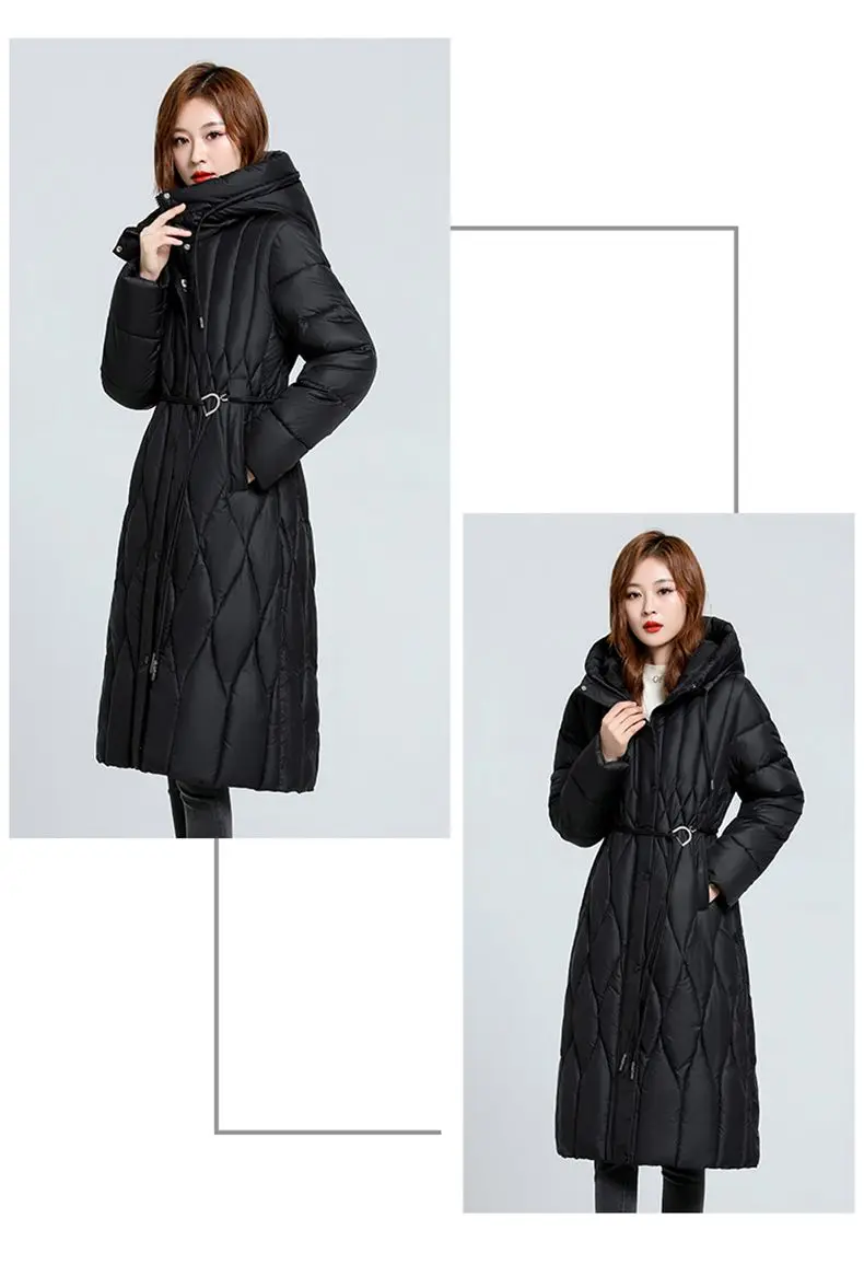 New Oversized Women's Down Cotton Coat Winter Cold Warm Padded Jacket Long Female Casual Hooded Parker Cotton Clothes Black 7XL