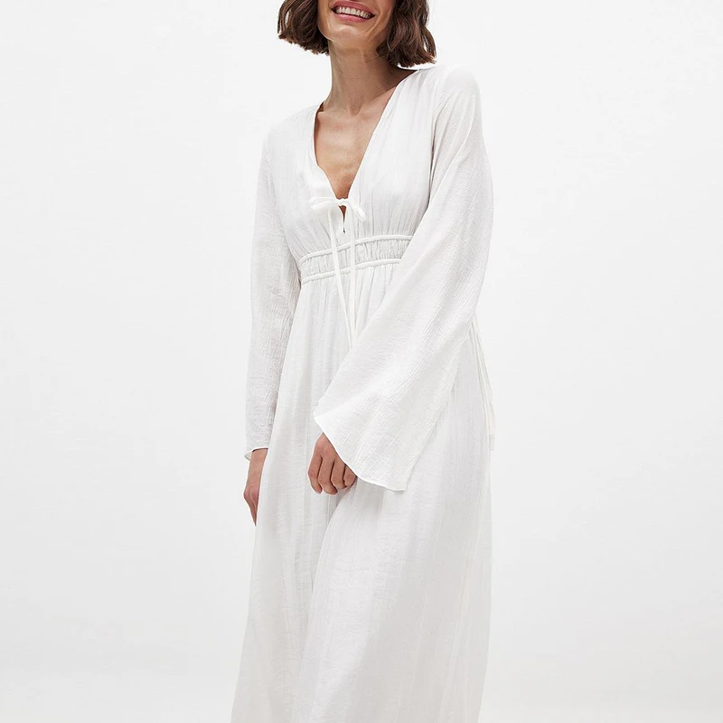 المرأة التعادل القطن الكتان الجبهة قفطان فستان ربي...