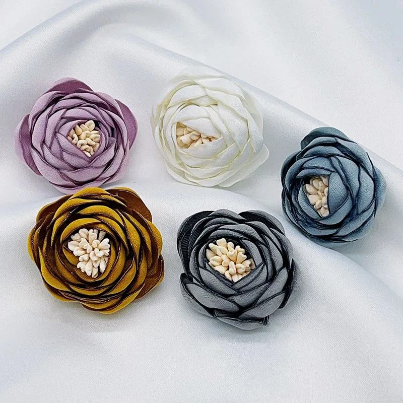 

Hot Sale 3D Satin Tulip Flowers For Hair Accessories Lovely Antique Burned Fabric Flower For Headbands