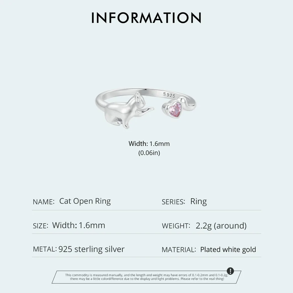 Sterling Silver Cat Open Ring With Pink Zircon Adjustable Kitty - PeticaDeals