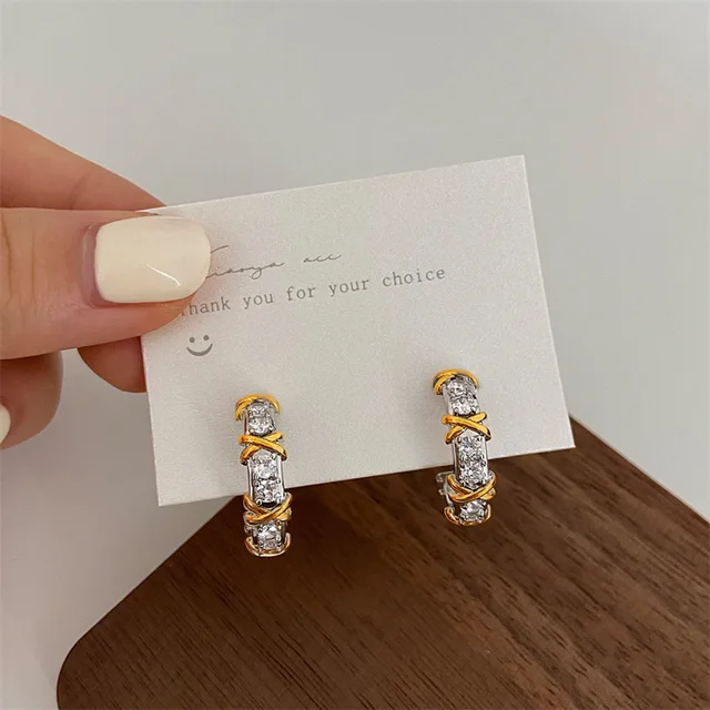 Boucles d'oreilles Vintage CC Design pour femmes, mode coréenne, croix X, Zircon, bijoux de fiançailles, cadeaux, vente en gros