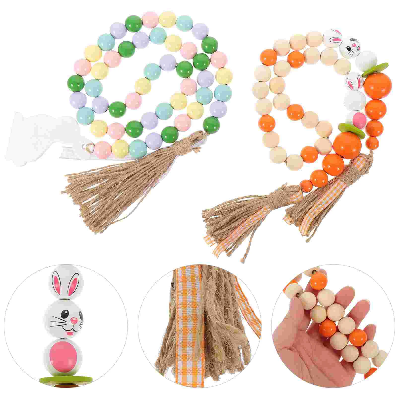 

2 Pcs Bead Garland Easter Wooden String Beads Decor Decorative Home Other Products Tassel