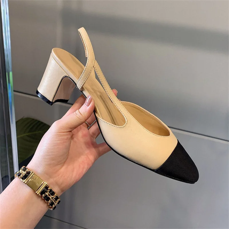 Aprikose Frauen Pumps Mid Heel gemischte Farben runde Zehen Freizeit schuhe Damen Sandalen Party kleid Sling backs Damenschuhe Trend