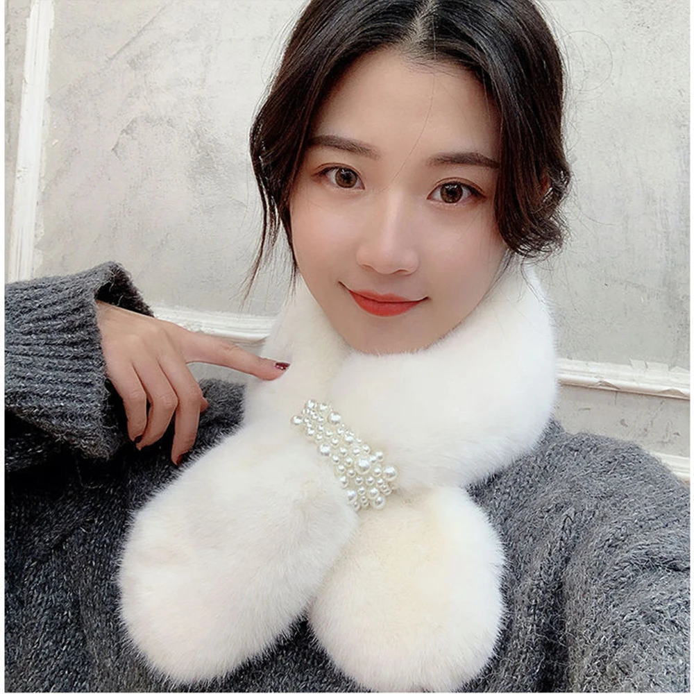 scarf accessories knitting scarf pearl scarf winter thickened Korean version of cross-warming wool wool rabbit-like neck collar