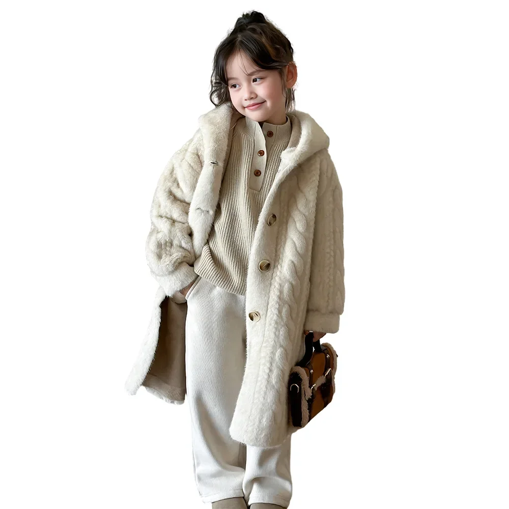 Childrens Clothing New Girls Fur Coat Baby Thick Versatile Solid Color Childrens Winter Coat
