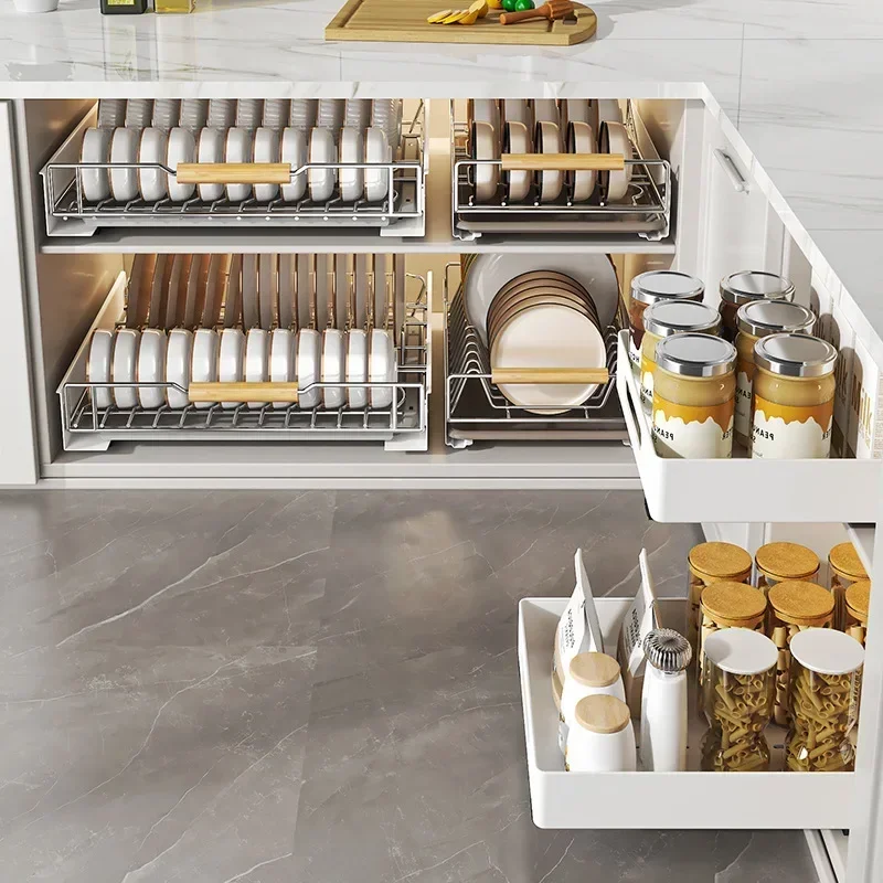 New Kitchen Storage Rack with Slide Rails Pull-out Kitchen Drawer Type Storage Tray Spice Box Rack Cabinets Organizer
