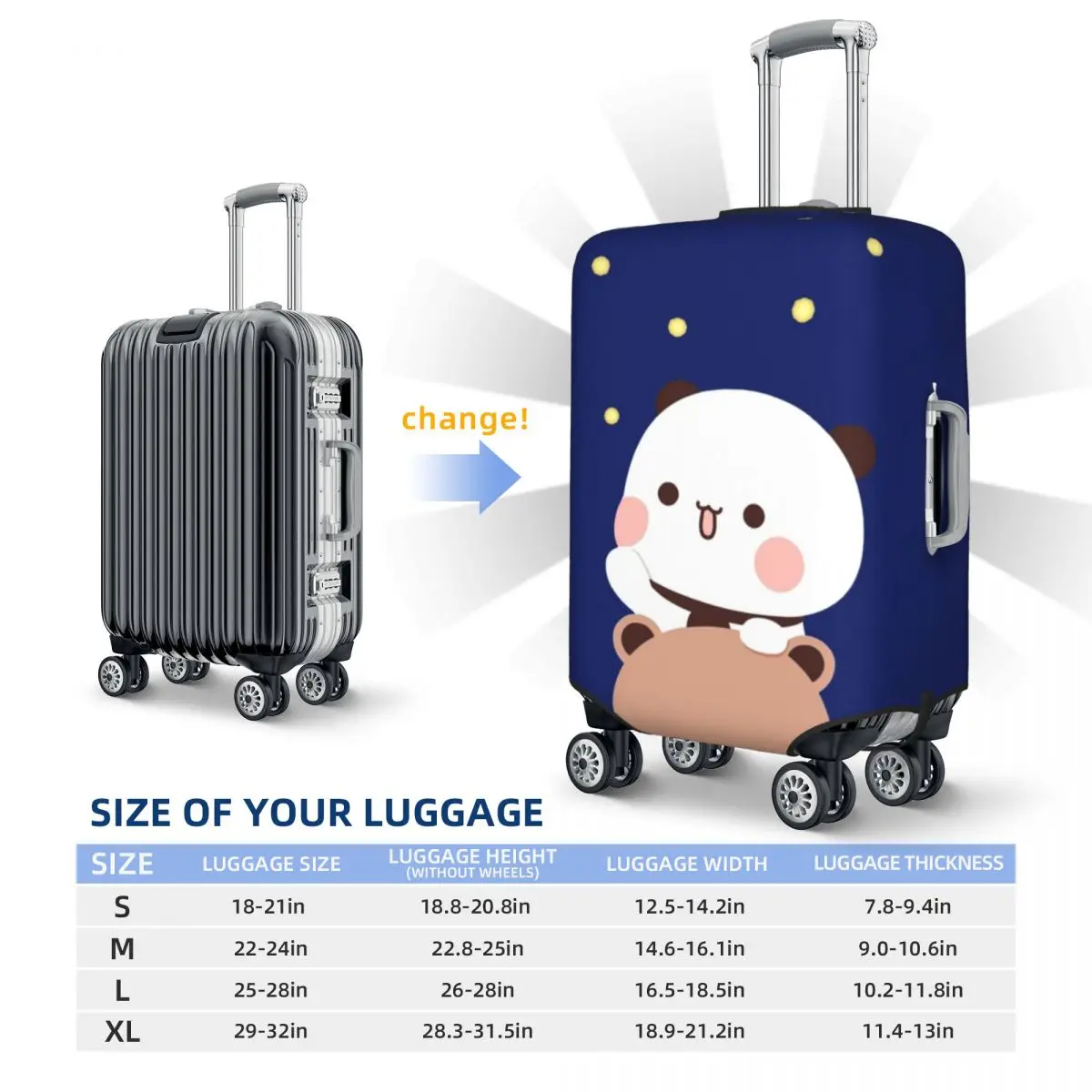 Bubu And Dudu Suitcase Cover Holiday Panda bear hugs love Practical Luggage Accesories Travel Protection 6