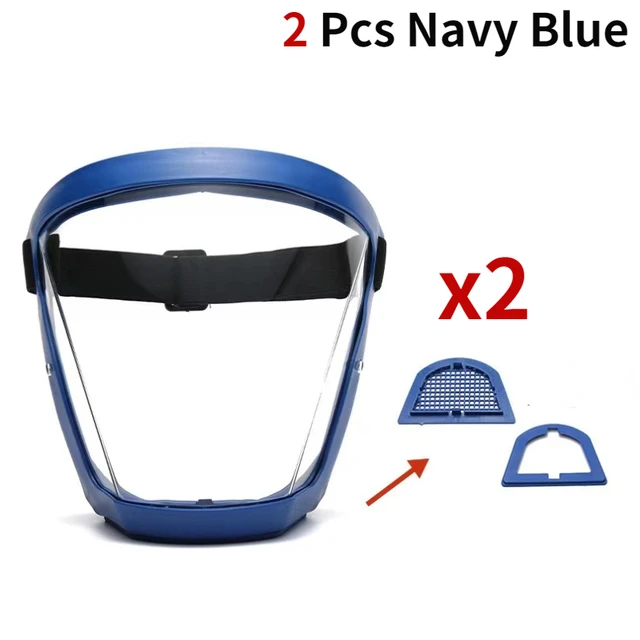 Security protection Transparent full face shield safety glasses Protective Cover WindProof Anti-fog Eye Protection Face Mask 2 PCS Navy Blue
