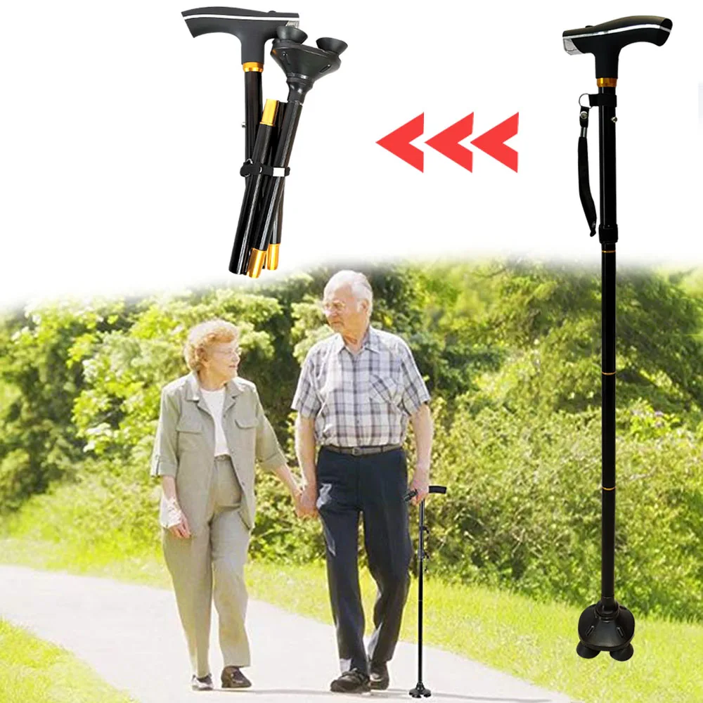 

Collapsible Telescopic Folding Elder Cane LED Walking Trusty Sticks Elder Crutches for Mother The Elder Fathers Outdoor Climbing