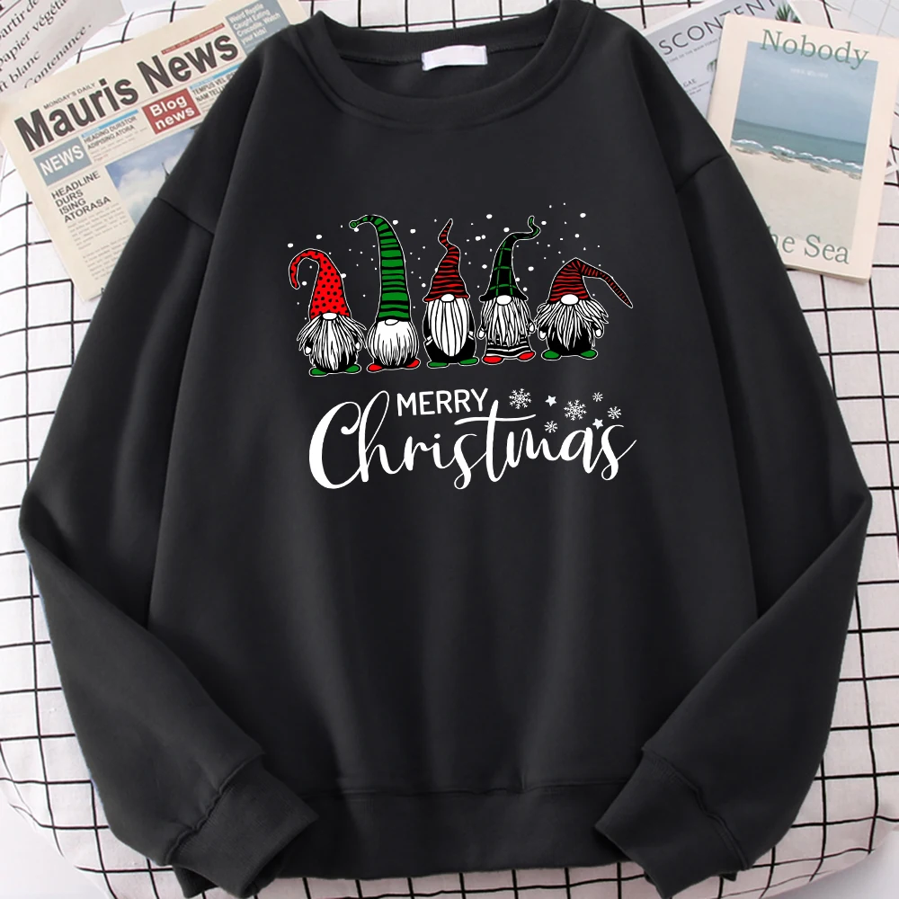 

Cute Xmas Gnomes In Plaid Hats Printed Female Hoodies Crewneck Casual Streetwear Fashion All-math Clothing Womens Sweatshirts