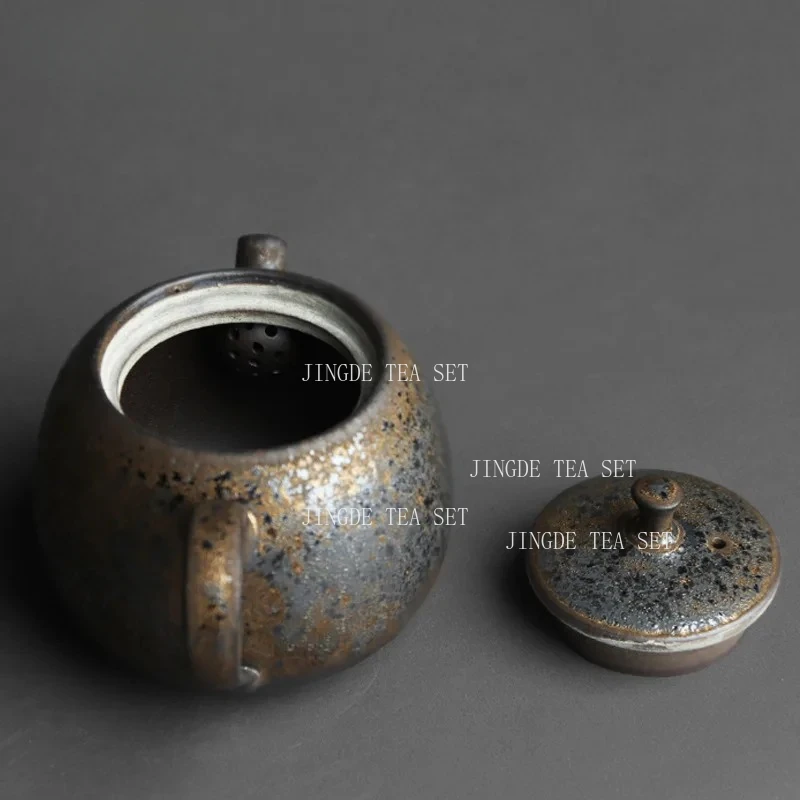 230ml Ceramic Teapot Household Side Handle Tea Maker Chinese Retro Gilded Iron Glaze Tea Set Handmade