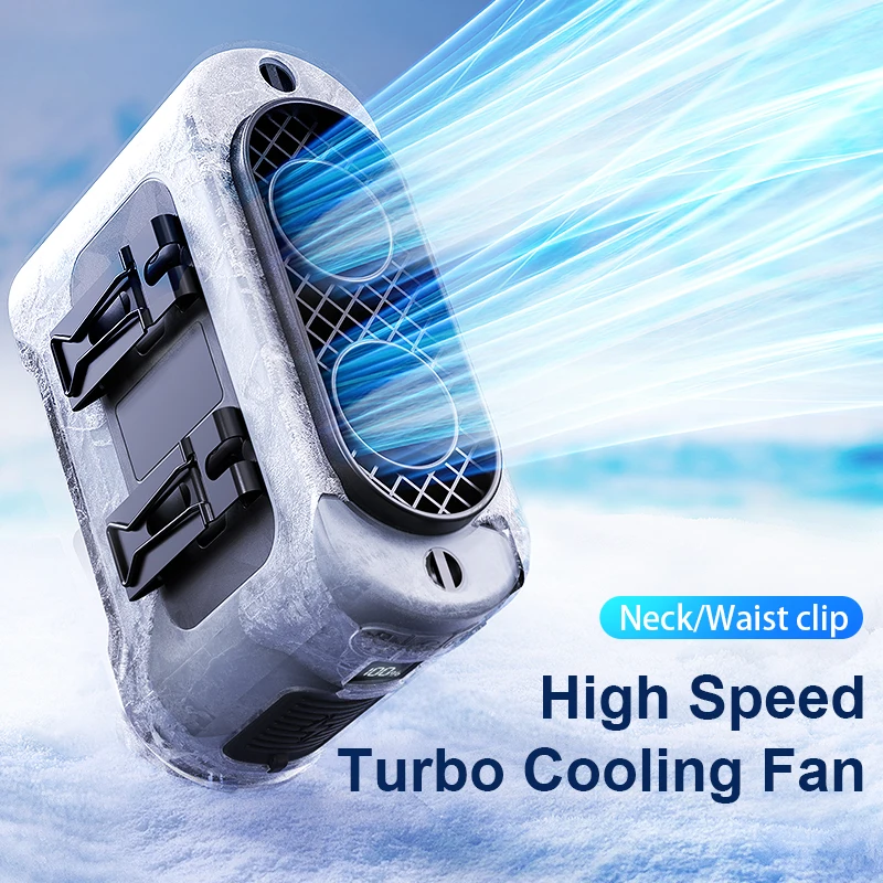 2025 Upgrades Outdoor Portable Waist Fan Hanging Neck Fan 5 Level Strong Wind Power Bank with LED Lighting for Travel Sports handheld fan,neck fan