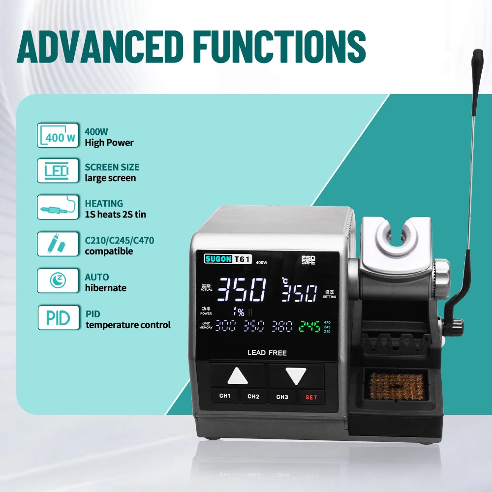 SUGON T61 Soldering Station 400W Compatible Soldering Iron Tip C470/245/210 Large Solder joints Welding Rework Station 3