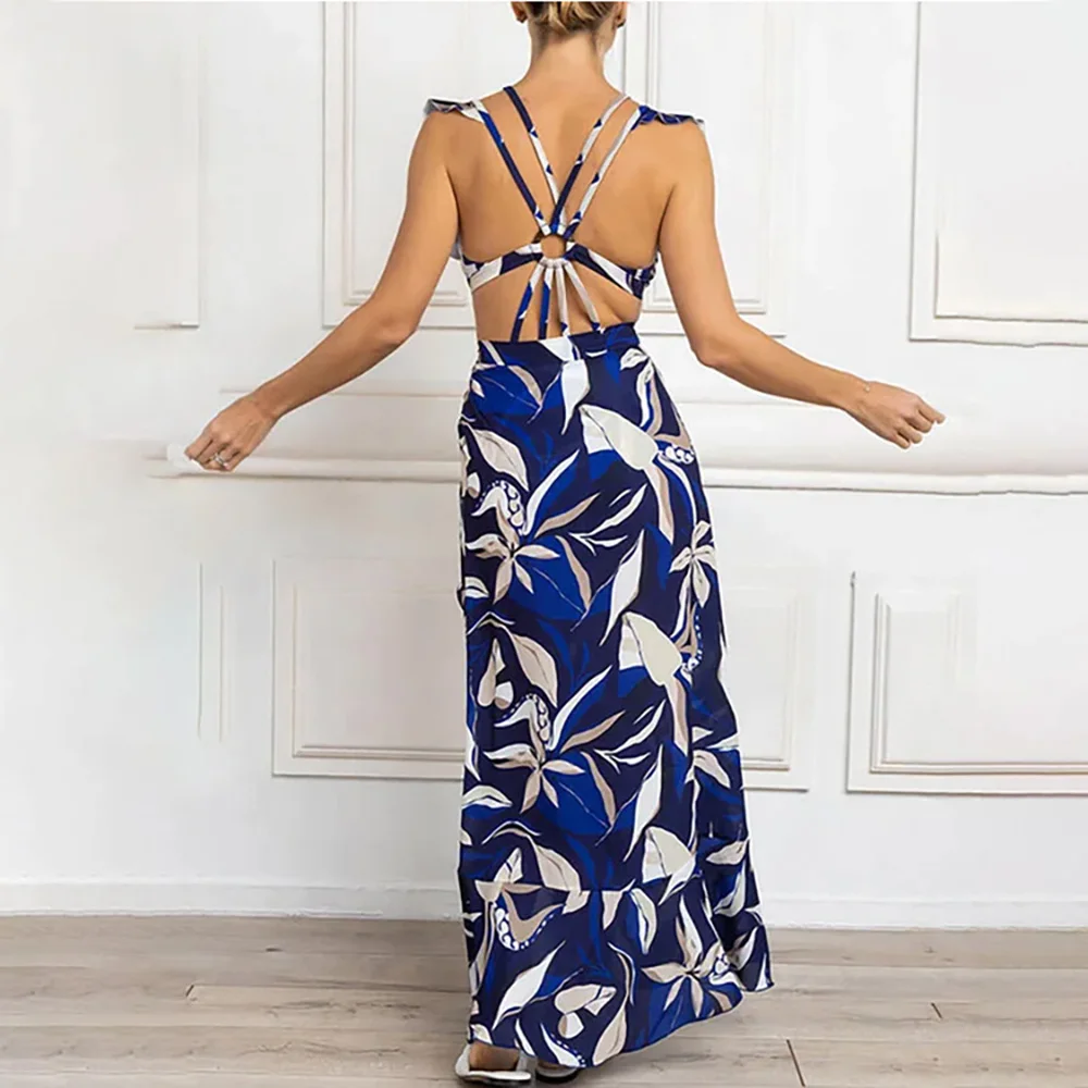 2023 New One-Piece Swimsuit Ruffled Hollow Bandage Printed Swimsuit Set Women Swimwear Summer Beach Wear One-Piece Bikin