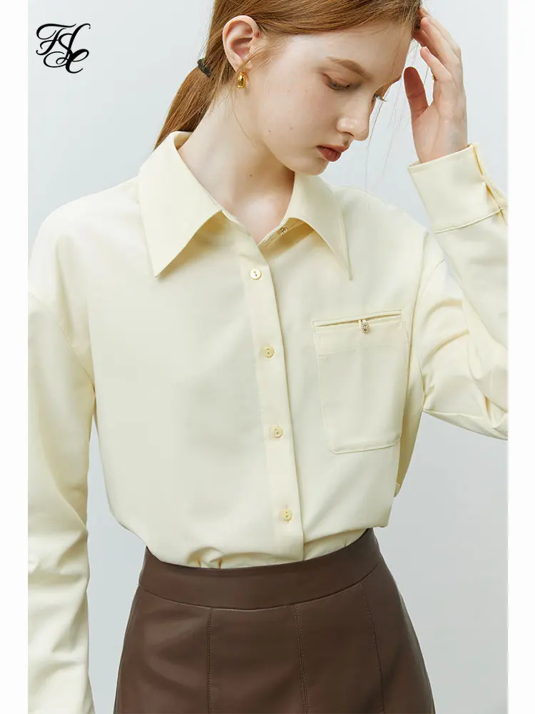 

FSLE French Long-sleeved Shirt Women Autumn Winter 2022 New Western Style Fashion Solid Color Office Lady Inner Shirts Top