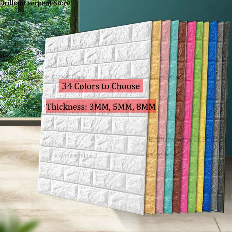 8MM 3D Brick Wall Stickers DIY Decor Self-Adhesive Waterproof Wallpaper For Kids Room Bedroom Kitchen Home Wall Decor 3d wall art stickers video game wallpaper battle gamer vinyl wall decals decor for bedroom decor boys room home house decoration