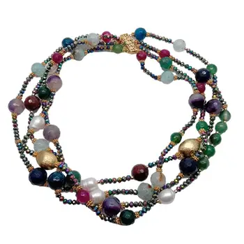 Y·YING 4 Strands Cultured White Pearl Multi Color Agate Necklace Choker Necklaces Women Jewelry For Party 1
