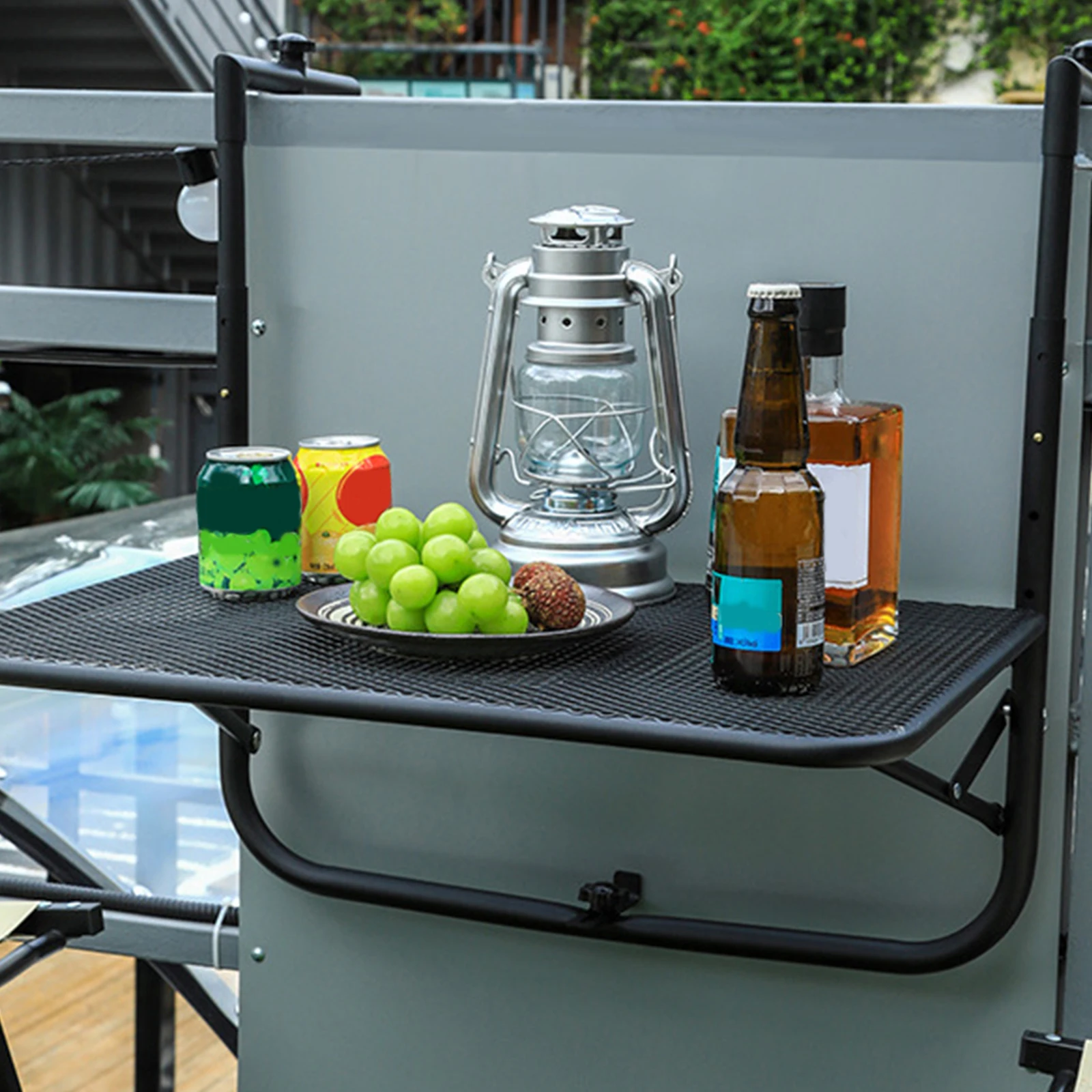 Outdoor Balcony Railing Desk Adjustable Height Wrought Iron Hanging Table Patio Bar Table for Patio Space-Saving Furniture