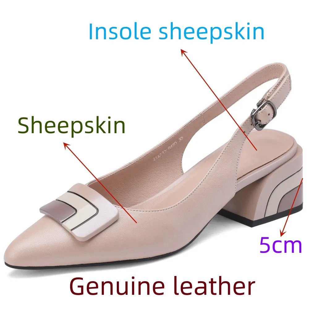 Summer Genuine Leather Chunky Sandals Sexy Women High Heels Shoes Party Designer Slingback Pumps 33-46 women slingback sandals women high heels shoes