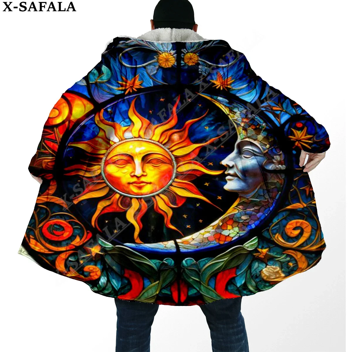 

Harmony Sun and Moon Trippy Psychedelic Overcoat Coat 3D Print Thick Warm Hooded Cloak Men Windproof Fleece Unisex Casual-6