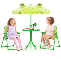 Kids Picnic Table & Chair Set with 2 Folding Chairs & Height Adjustable Umbrella