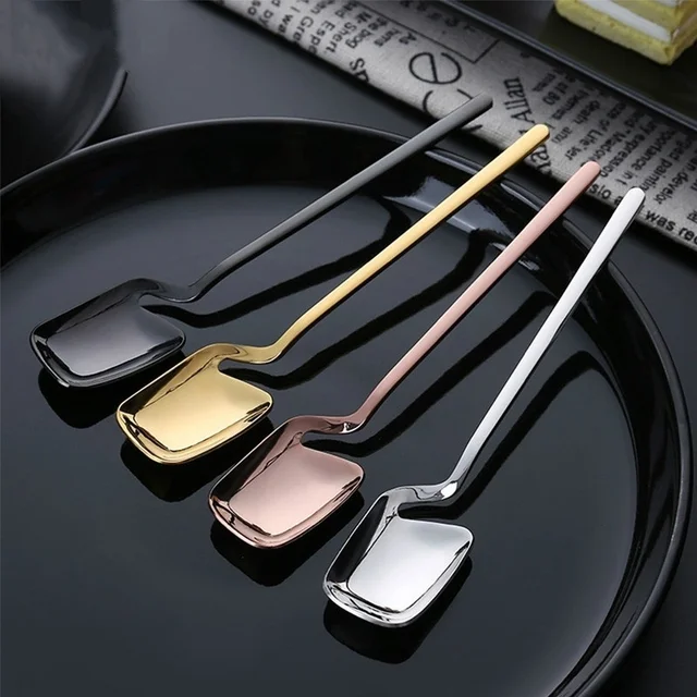 Creative Long Handle Wall Hanging Spoon Stainless Steel Dessert Mixing Ice Cream Tea Coffee Spoon Stirring Spoon Tableware Party 6