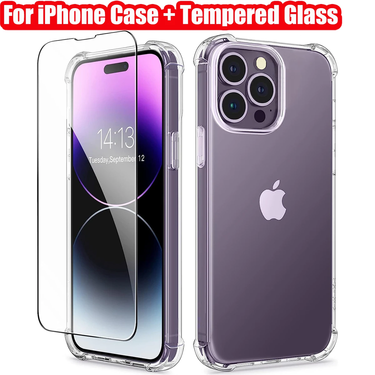 Clear Phone Case iphone case phone case phone protector cover screen protector tempered glass for iPhone 14-7 8 Plus XR XS Max