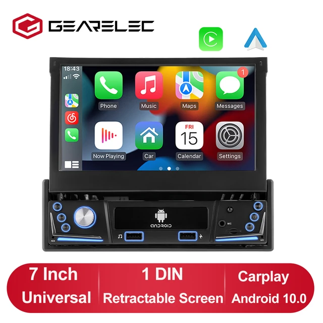 Radio con pantalla plegable para coche, reproductor Multimedia con Android  11, 1DIN, pantalla retráctil de 7 pulgadas, compatible con RDS, FM, WiFi