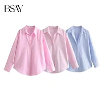 BSAY Women Fashion Long Sleeve Single-breasted Lapel Cotton Oxford Blouse Street Clothing Shirt Chic Ladies Crop Tops Mujer