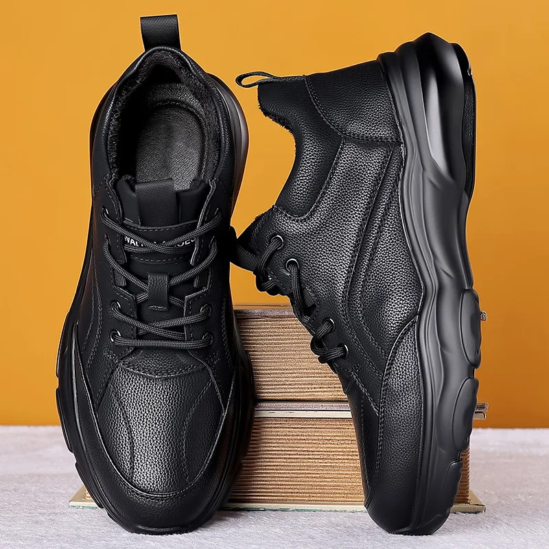 Genuine Leather Men's Casual Shoes Plush Warm Sneakers For Men Schuhe Herren Sapatos Masculinos Chaussures Hommes Zapato Hombre