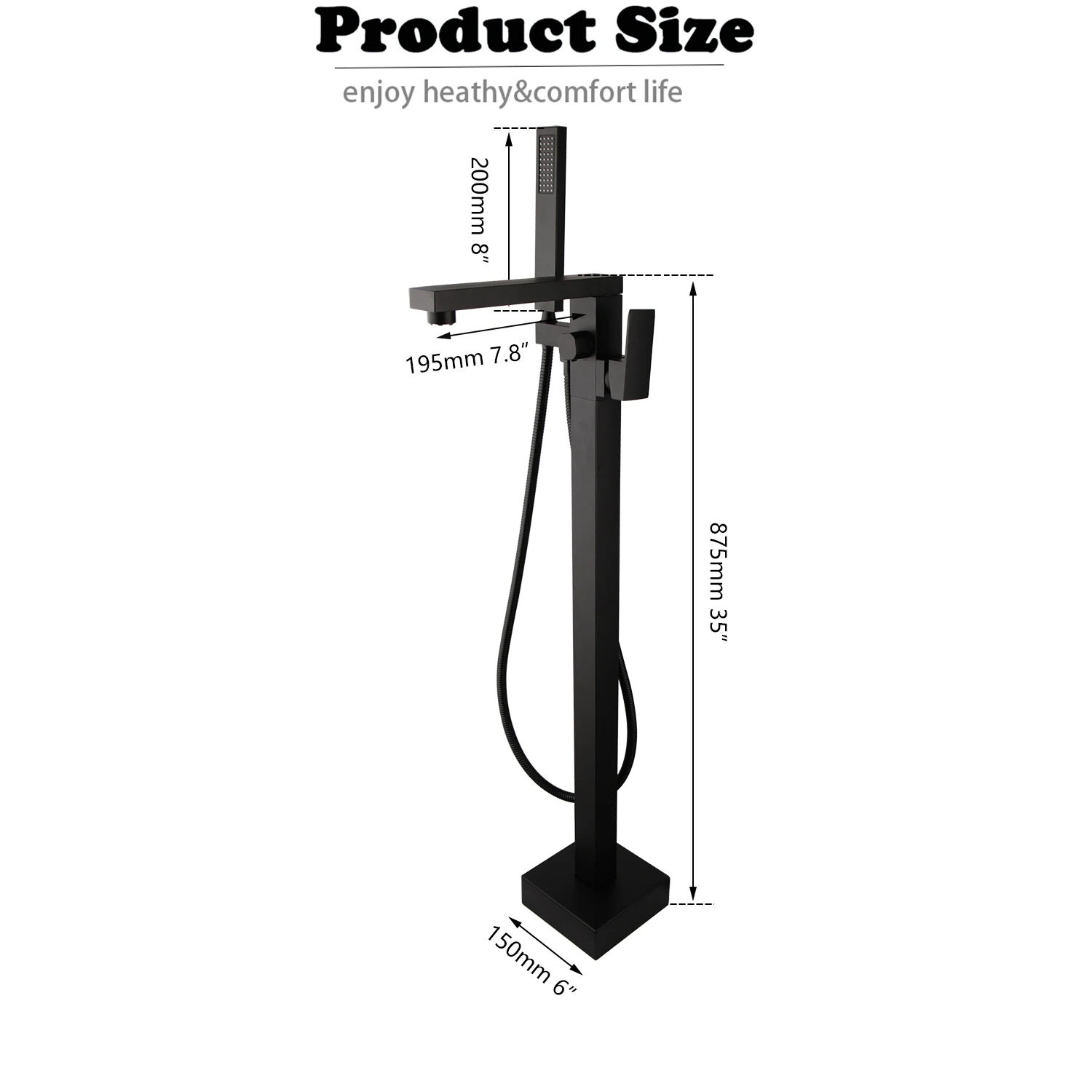 KEMAIDI Freestanding Bathtub Shower Faucet Floor Tub Filler Brass Mixer Tap 360 Degree Swivel Spout Shower Systerm Matte Black 6