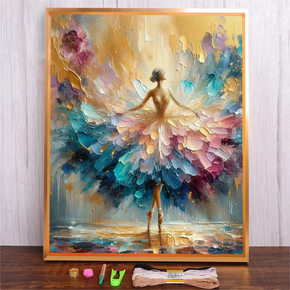 Cotton Thread Cross Stitch Kits DIY Embroidery Gift Home Decoration Cartoon Dancing Girl Full Printed Canvas Needlework 11CT