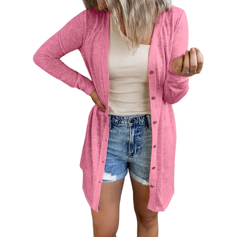 XS-5XL 여성용 캐주얼 상의, 긴 소매 오픈 프론트 가디건 코트, 루즈 블라우스, 플러스 사이즈 패션, 봄 및 가을, 단색