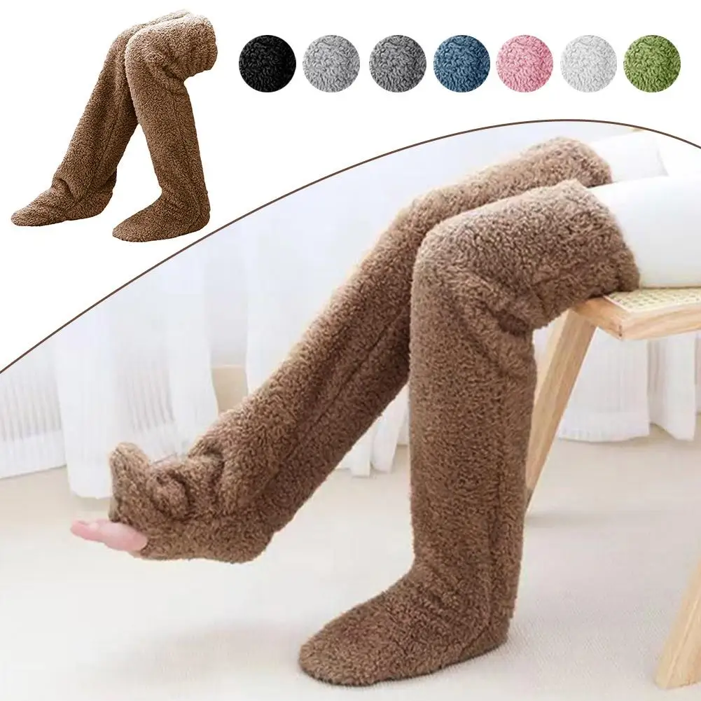 

Socks Over Knee High Fuzzy Plush Long Leg Stocking Winter Sleeping Plush Socks Warmers Floor Warm Comfortable Home W2B1